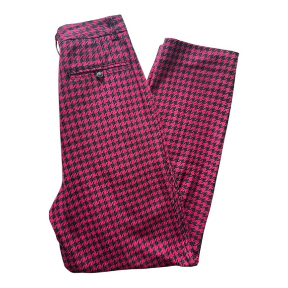 Vintage 1980 GENERRA Houndstooth Trousers Hot Pink Super High Rise Rayon Size 9 - Picture 6 of 13